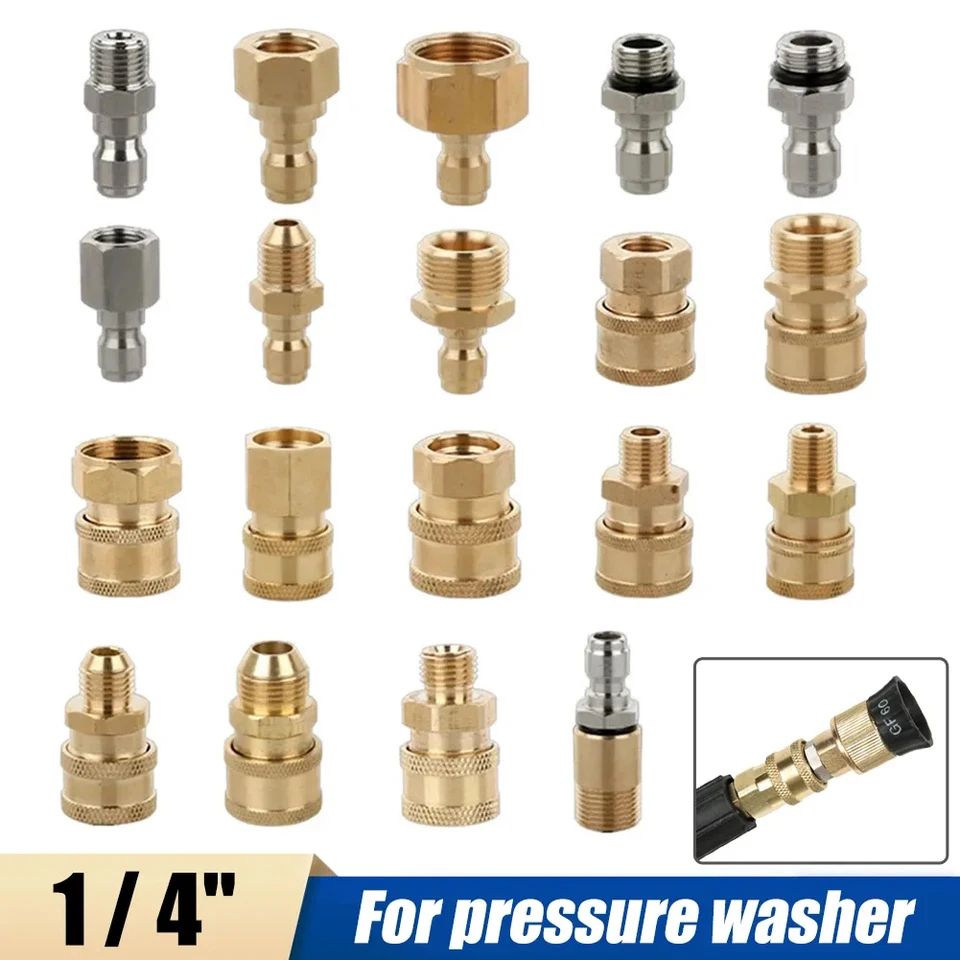 Pressure Washer Quick Connect Adapter 1/4in Brass/Stainless Coupler | Male Female Connector Fitting for Hose Pumps
