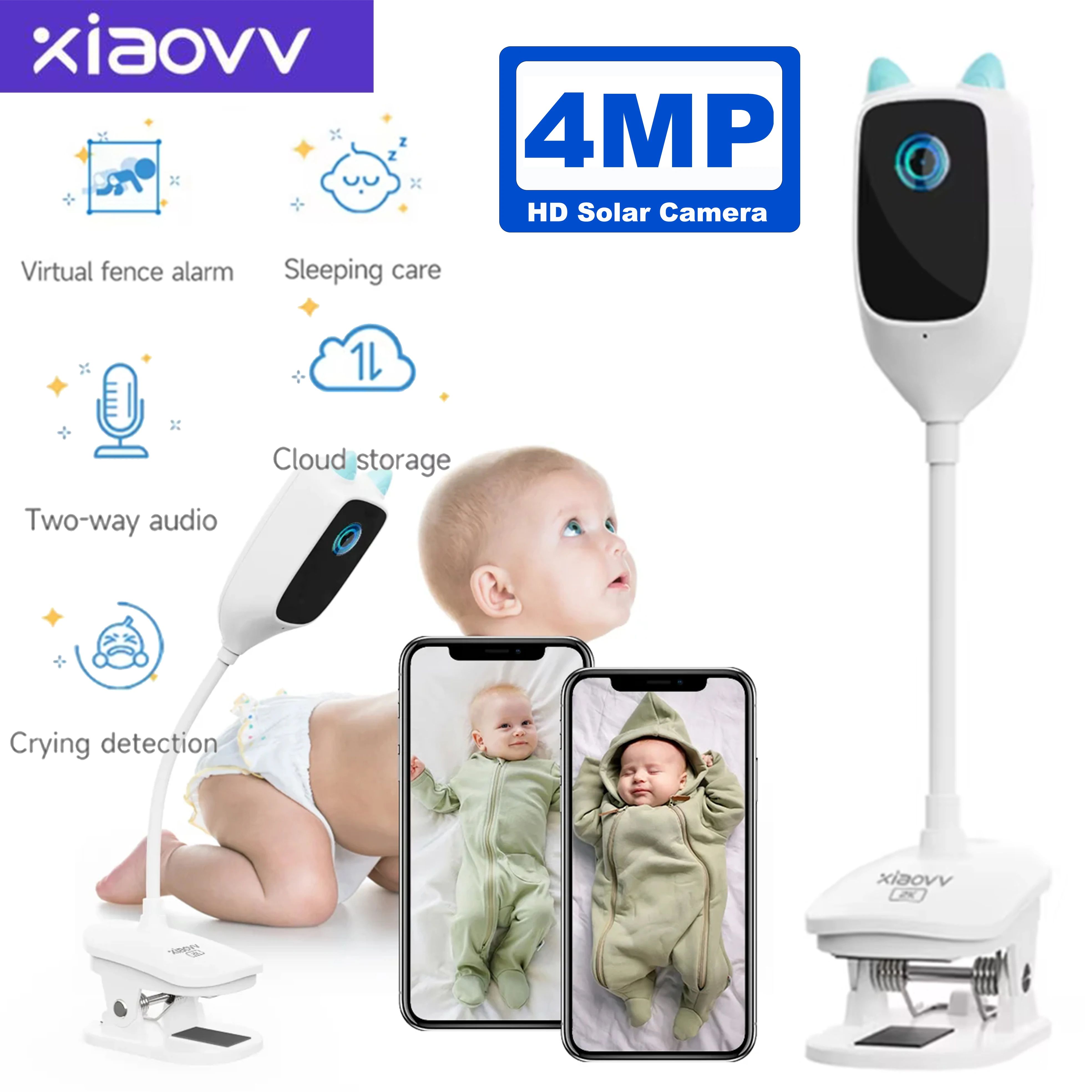 4MP 2K WiFi Indoor Baby Monitor with Cry Detection, Full-Color Night Vision, 360° Pan/Tilt, and Motion Alerts
