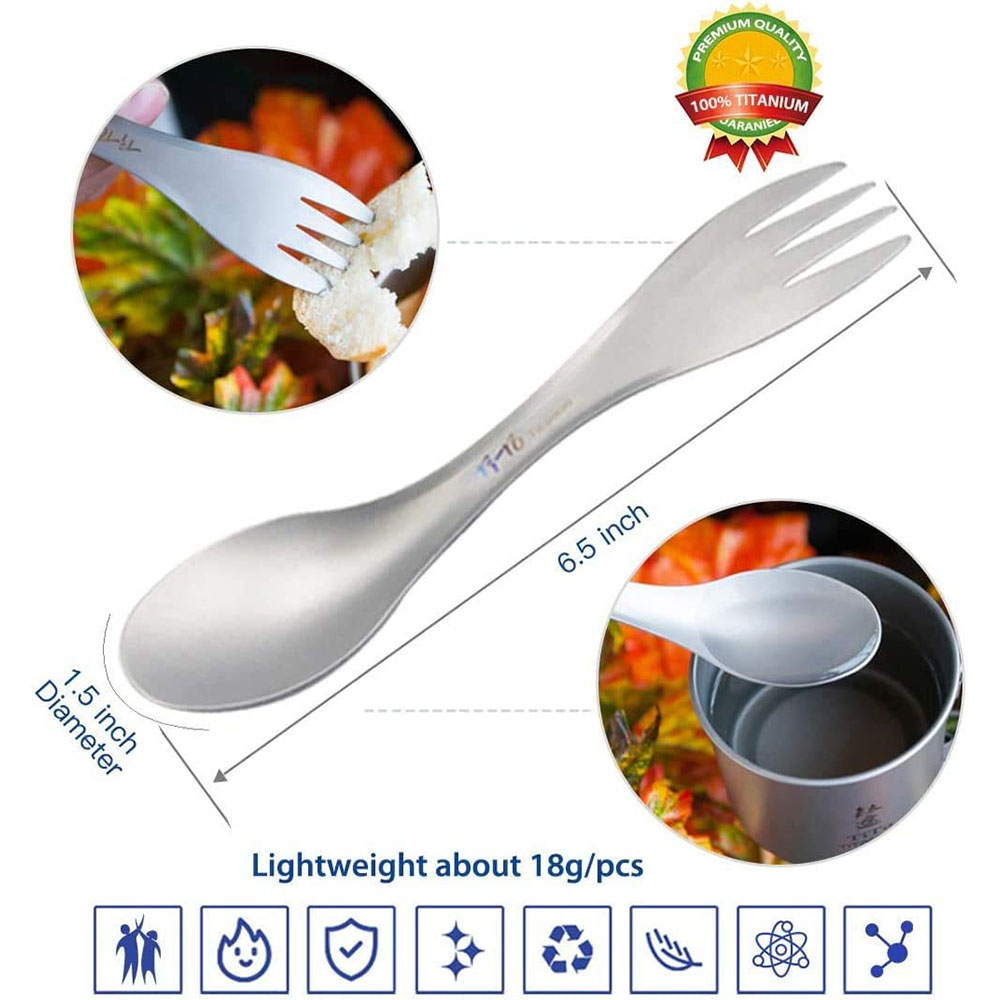 Titanium Spork Spoon Ultralight Portable Camping Flatware Set for Travel and Picnic Eco Friendly Outdoor Cutlery