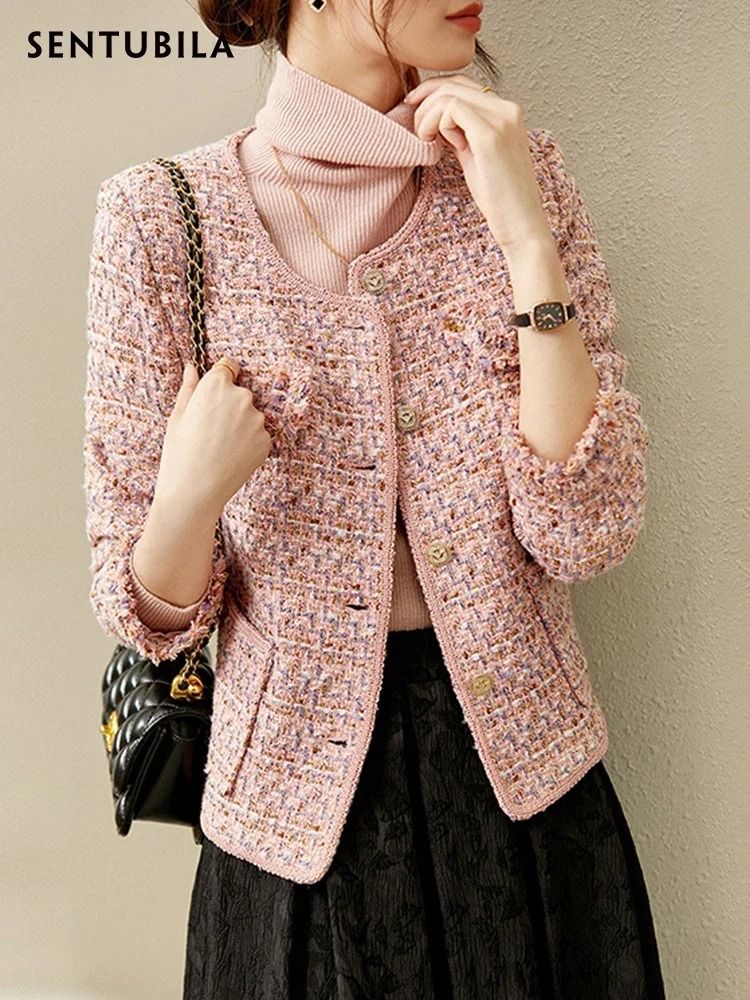 Elegant Textured Tweed Winter Jacket