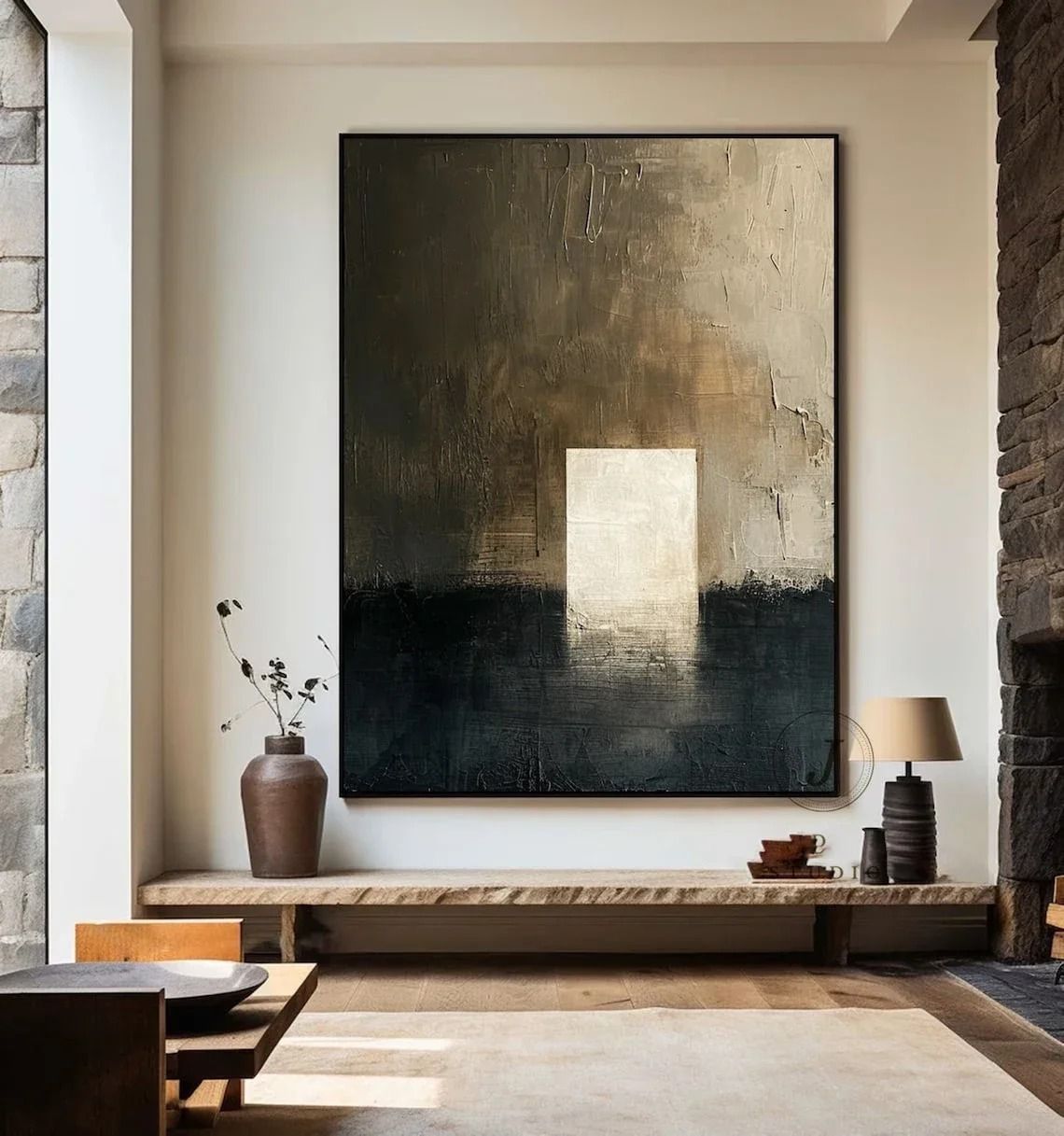 Beige Abstract Wall Art Large Textured Canvas Painting for Neutral Minimalist Home Decor