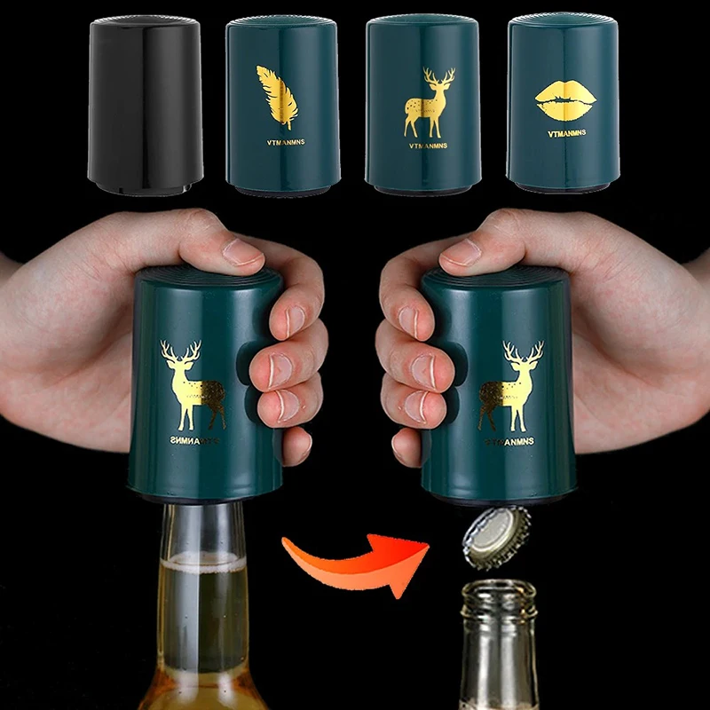 Creative Magnetic Beer Bottle Opener, Automatic Kitchen Press Lid, Stainless Steel Portable Bar Tool, Unique Bar Gadgets