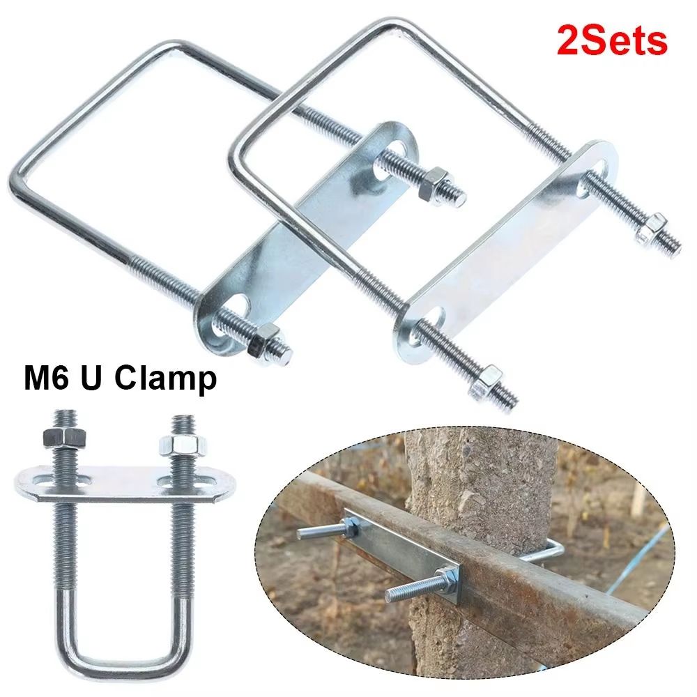 2 Sets M6 Iron Square U-Bolt Right-Angle Screw Clamp with Baffle