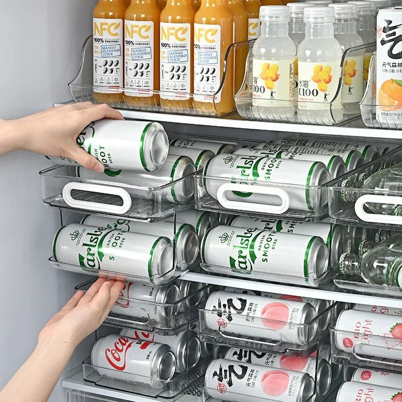 Double Layer Self Rolling Fridge Can Organizer