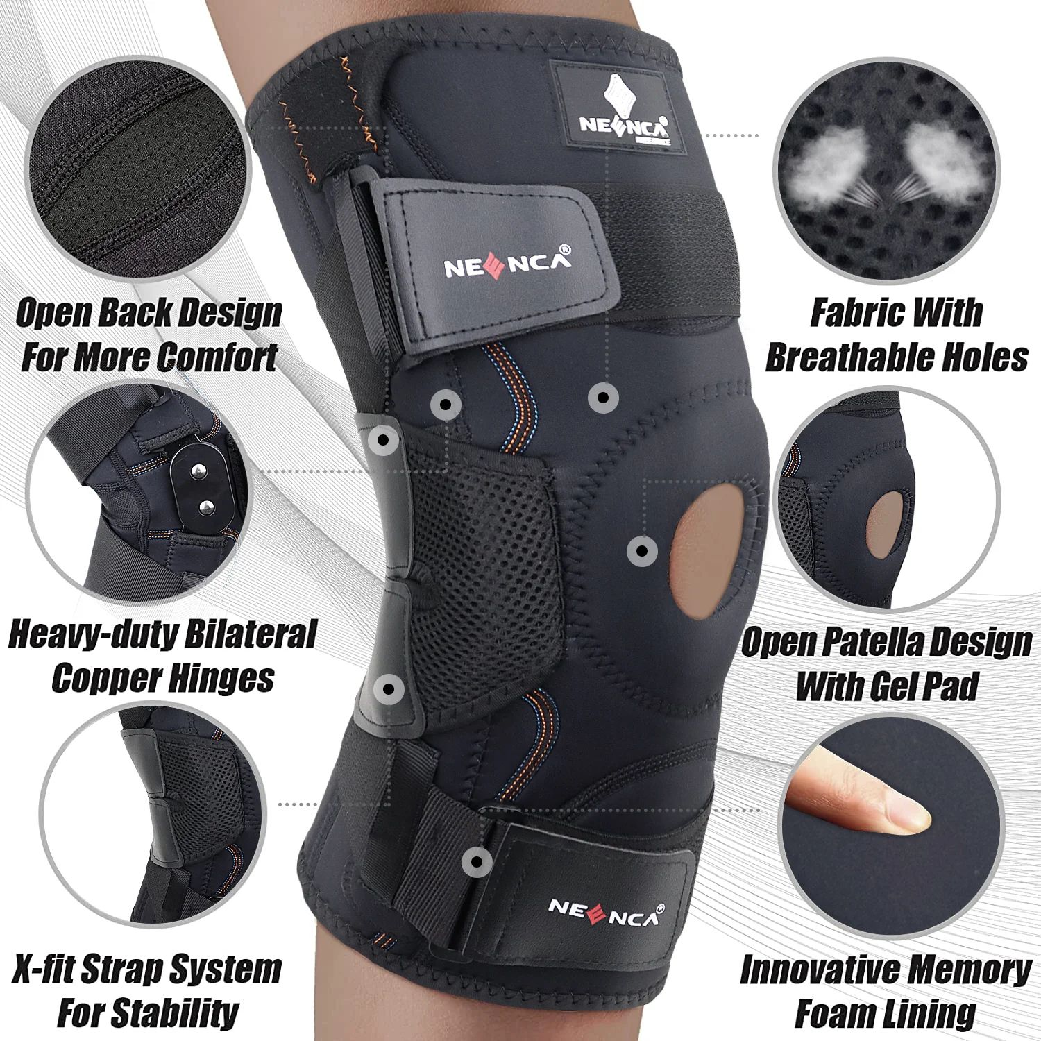 Hinged Knee Support Brace with Stabilizers