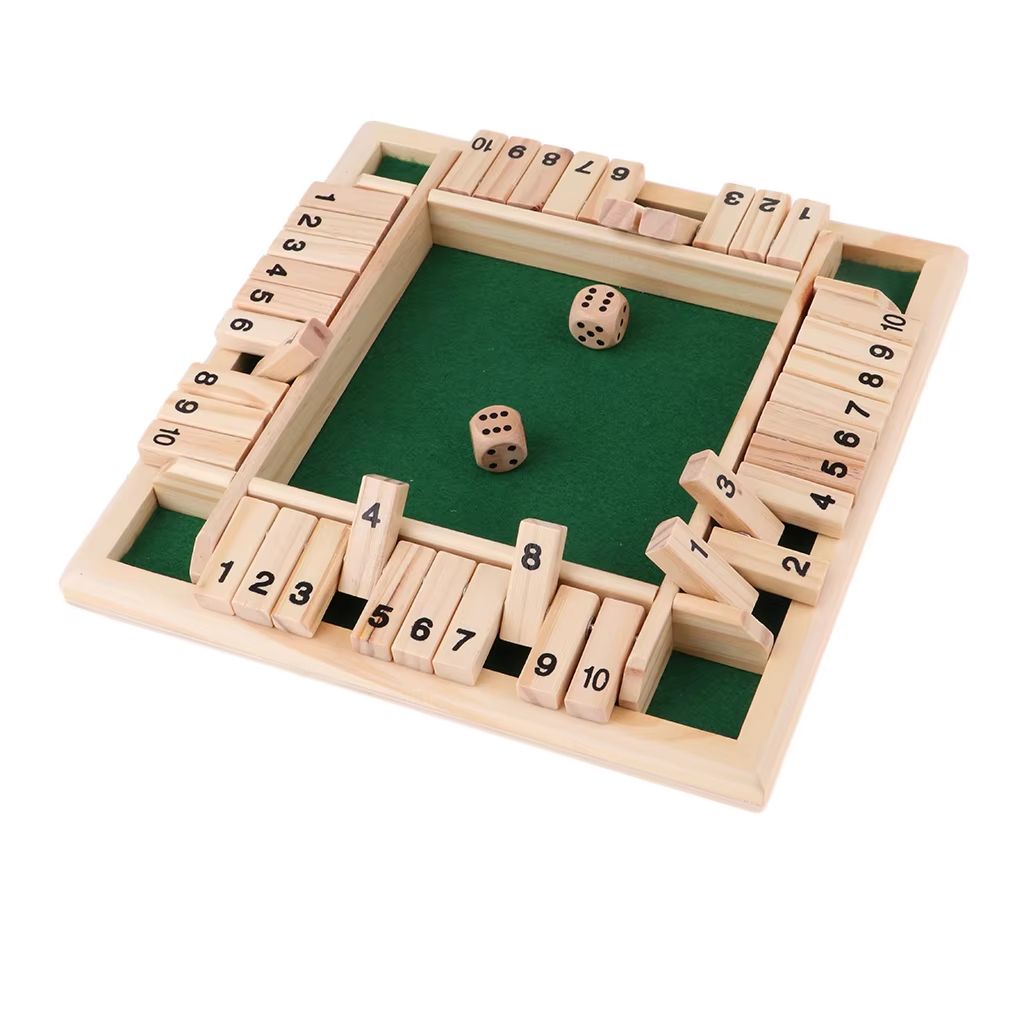 4 player board game shut the box game Wooden Arithmetic Dice Flip-Tile Set