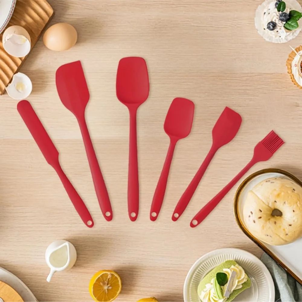 6 Piece Silicone Spatula Set Food Grade Heat Resistant Non Stick Baking and Cooking Tools