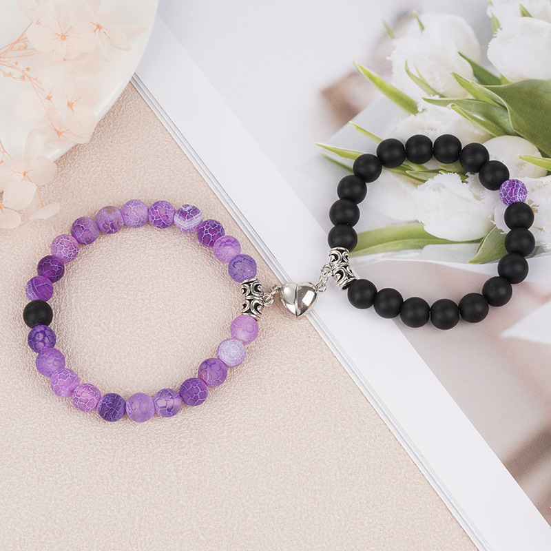 Natural Stone Heart Magnet Distance Couple Bracelets Beads Friendship Fashion Jewelry Gift