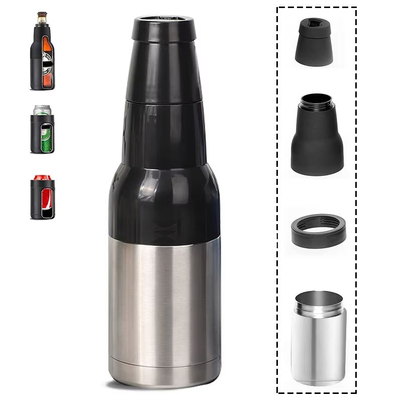 12oz Stainless Steel Beer Cooler – Double Wall Vacuum Insulated Can Holder & Thermos Bottle with Opener