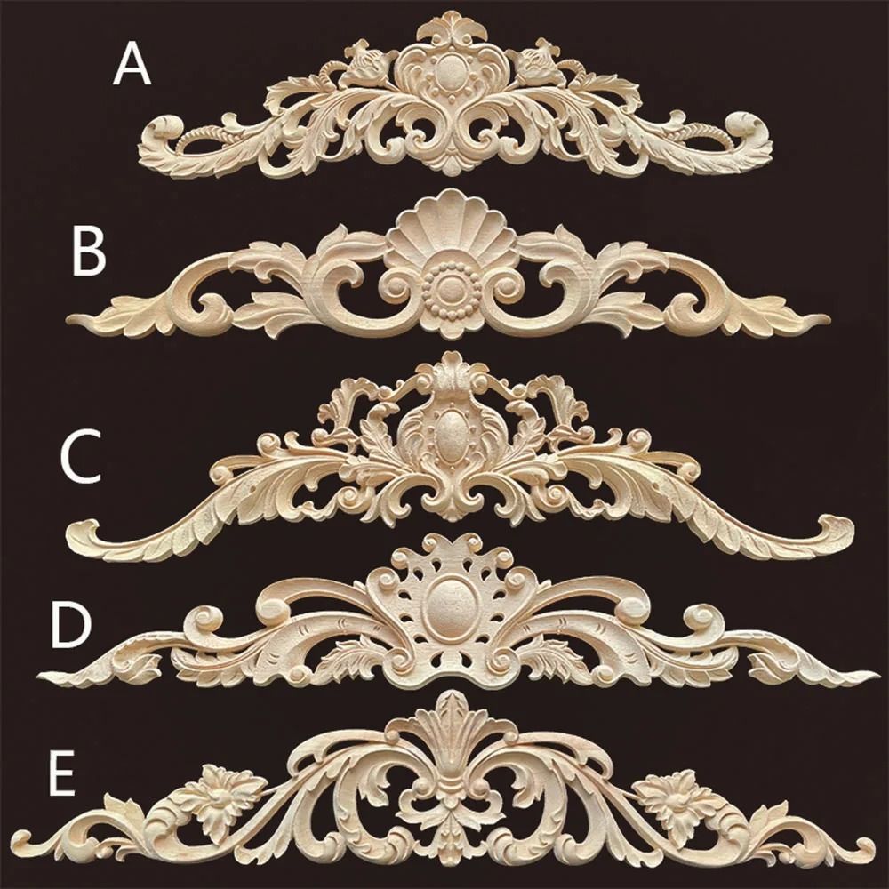 Natural Wood Appliques & Decorative Onlays – Handcrafted Long Flower Woodcarving for Furniture, Walls, and Door Restorat