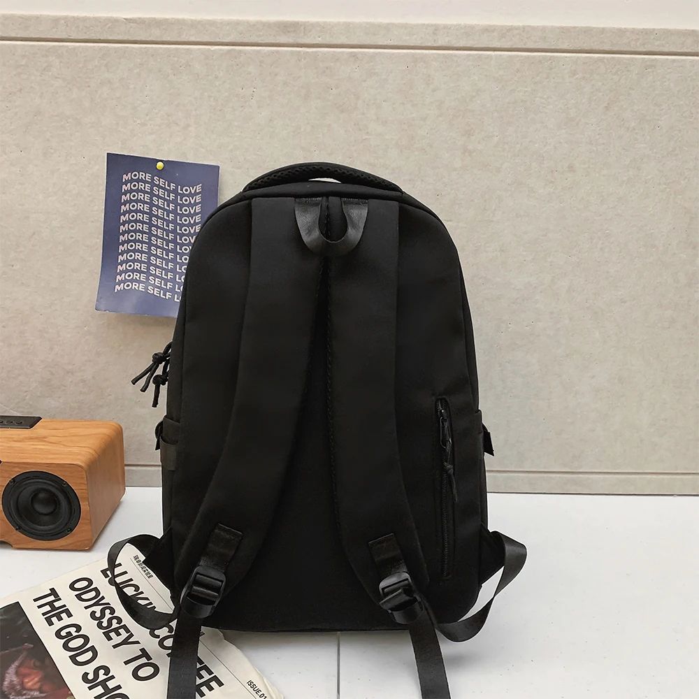Large Capacity School Backpack Simple Black Travel Bag for Students