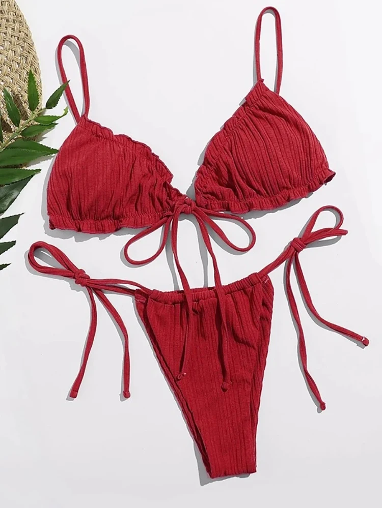 Sexy Swimsuit Pit Stripe Bikini, Women Swimwear Bathing Suits, Push Up Biquinis, Bandage Beachwear Solid Sets