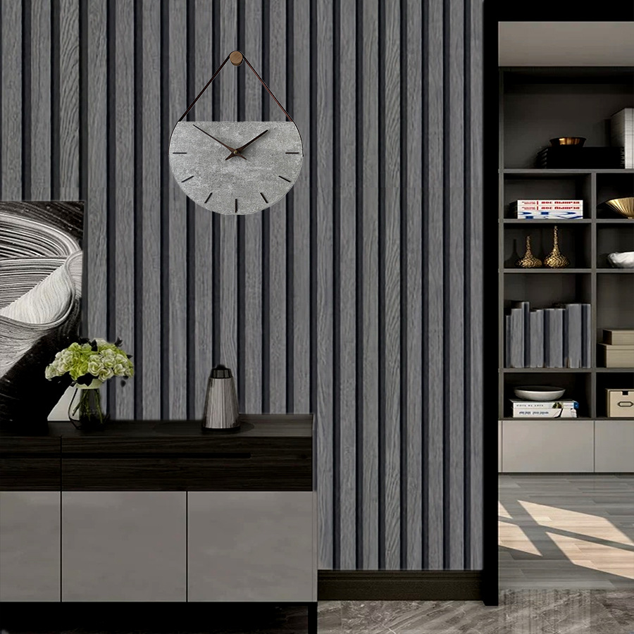 Waterproof Self-Adhesive New Black and Gray Grille Wood Grain Wallpaper, Stylish Background Wall Paper