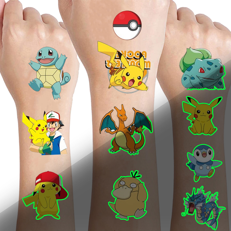 Pokemon Glow-In-The-Dark Temporary Tattoos for Kids Pikachu Stickers for Boys & Girls Glow Party Supplies & Gifts
