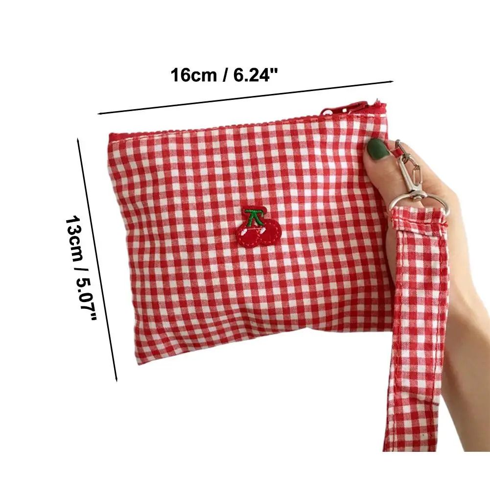 Embroidered Cherry Canvas Cosmetic Bag