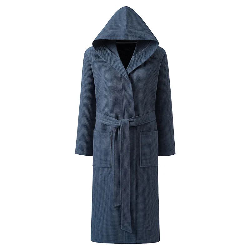Couple Hooded Waffle Cotton Bathrobe Kimono Lounge Sleepwear Robe Set