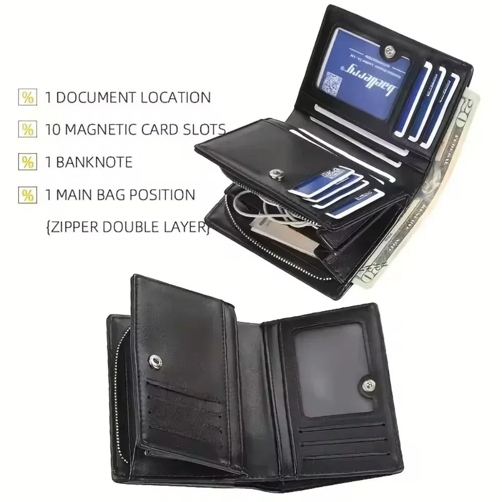 PU Leather Zipper Wallet for Men with Coin Pocket and Card Holder