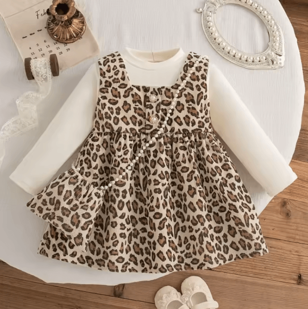 WildCharm Baby Girl Leopard Dress – Long Sleeve Ruffle Toddler Princess Dress (1–3Y)