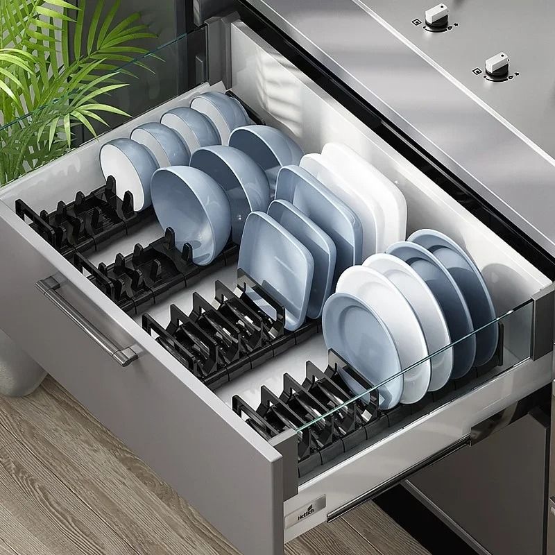 Adjustable Under Cabinet Bowl & Dish Rack – Versatile Kitchen Storage & Drawer Partition