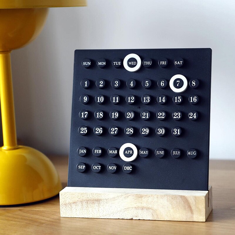 Acrylic Wooden Base Calendar, Handmade Ten Thousand Year Digital Desk Ornament, Home Office Decorative Small Display