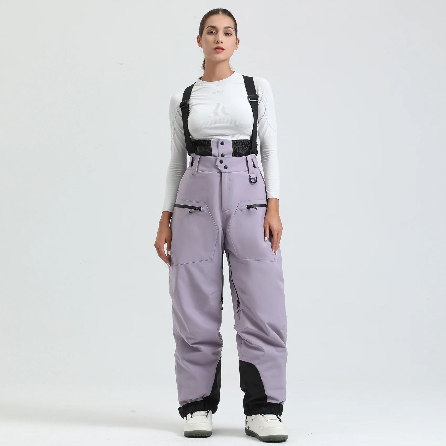 Womens Waterproof Insulated Ski Pants With Suspenders Warm Winter Snowboard Overalls