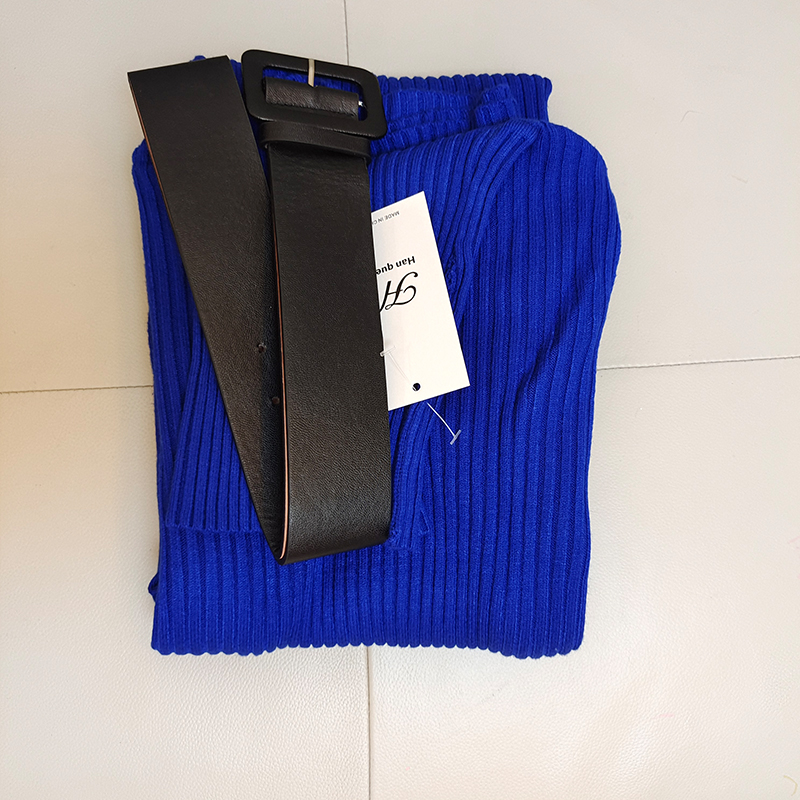 Soft Elastic Turtleneck Sweater Bodycon Dress, Midi Winter Party Dress for Women with Belt