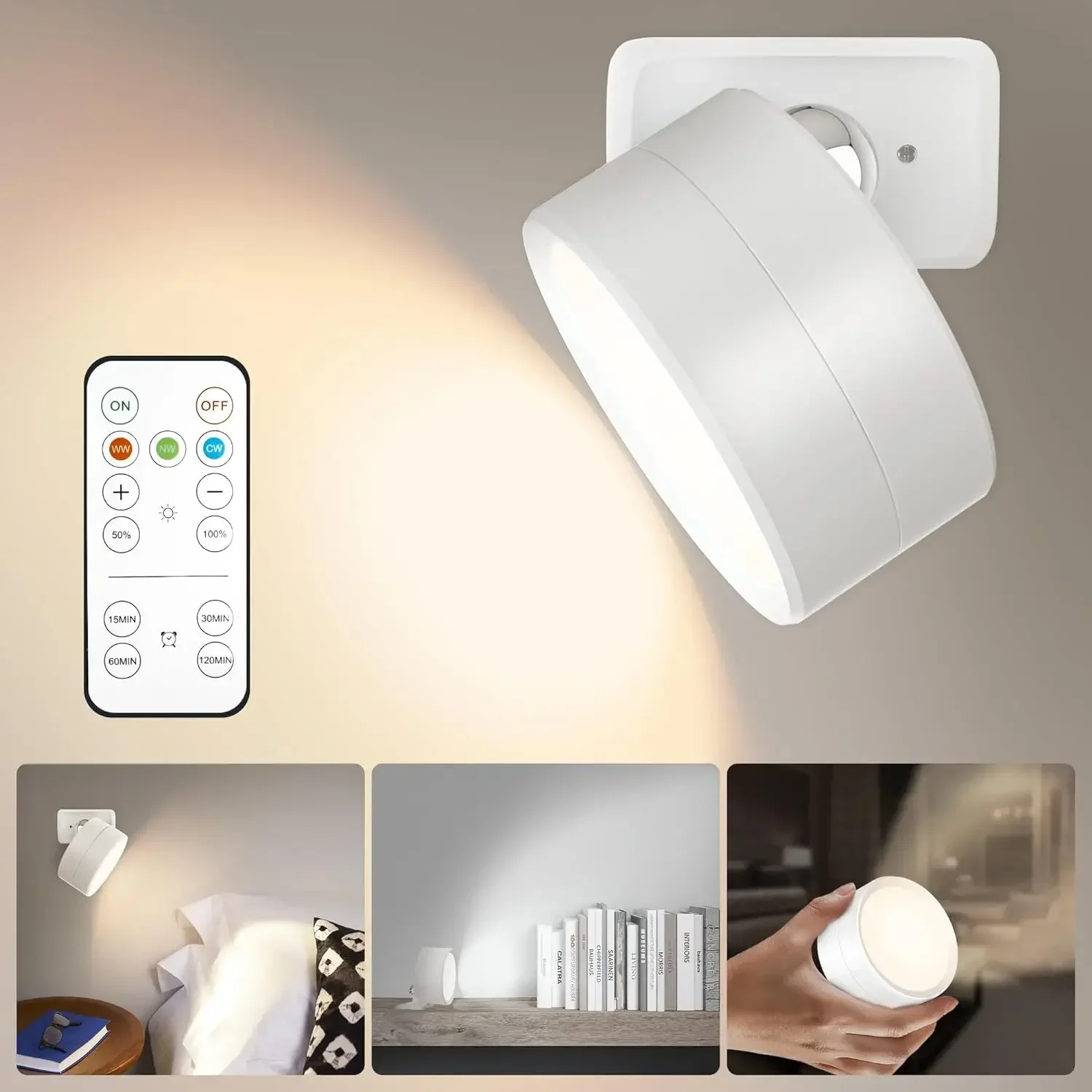 Rechargeable Dimmable LED Magnetic Wall Sconce Lights, Wall Mounted Lights with Remote