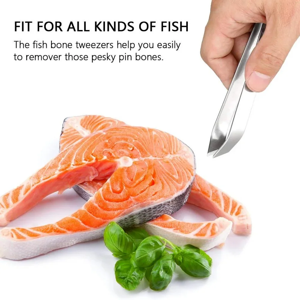Fish Bone Tweezers Stainless Steel Seafood Tools, Flat and Slant Tweezers Remover Pliers for Kitchen Food Gadgets