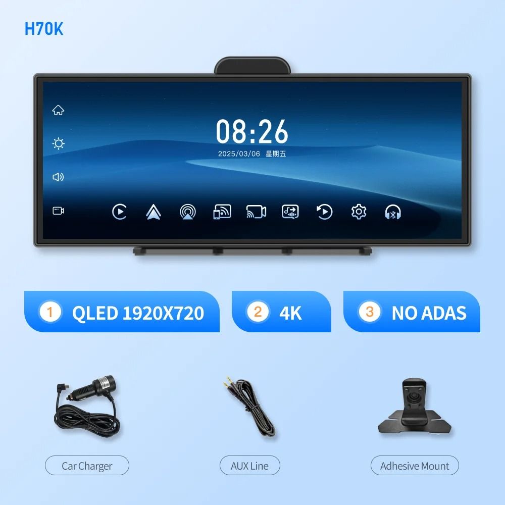 11.4 inch 4K Dash Cam with Wireless CarPlay and Android Auto