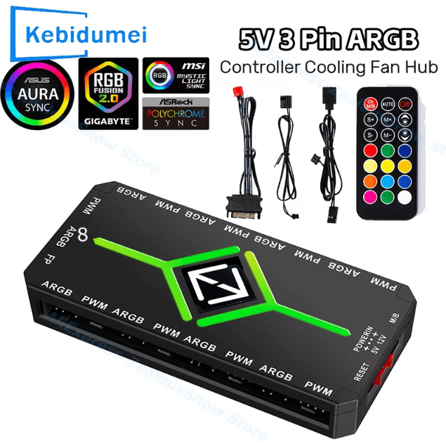 ARGB-Sync Pro – 3-in-1 5V ARGB & 4-Pin PWM Fan Hub Splitter (Up to 1-to-9 Ports, Magnetic Suction)