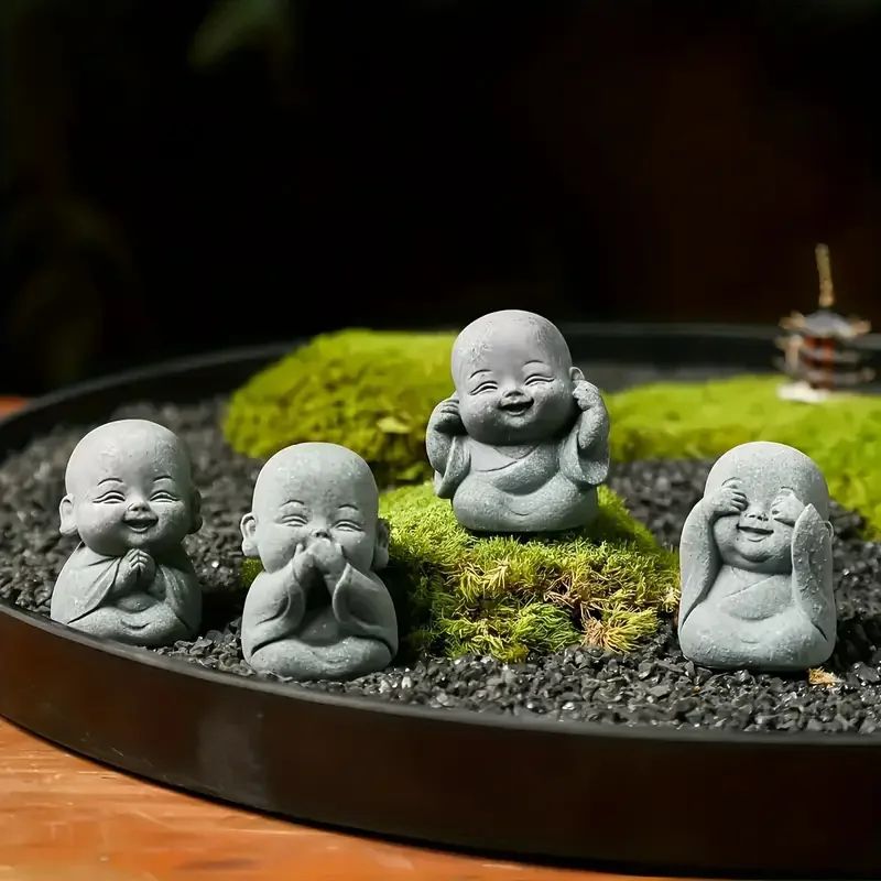 Serene Little Monk Statue Set for Zen Decor and Meditation Space Decor