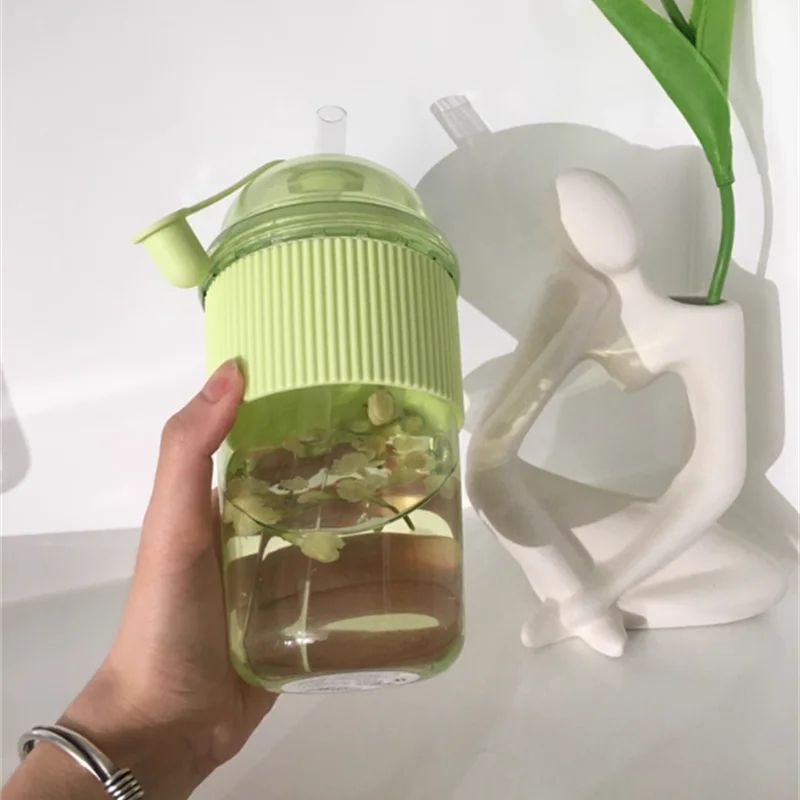 430ml Ins Style Straw Tumbler with Lid – Large Capacity Reusable Boba Tea & Coffee Cup
