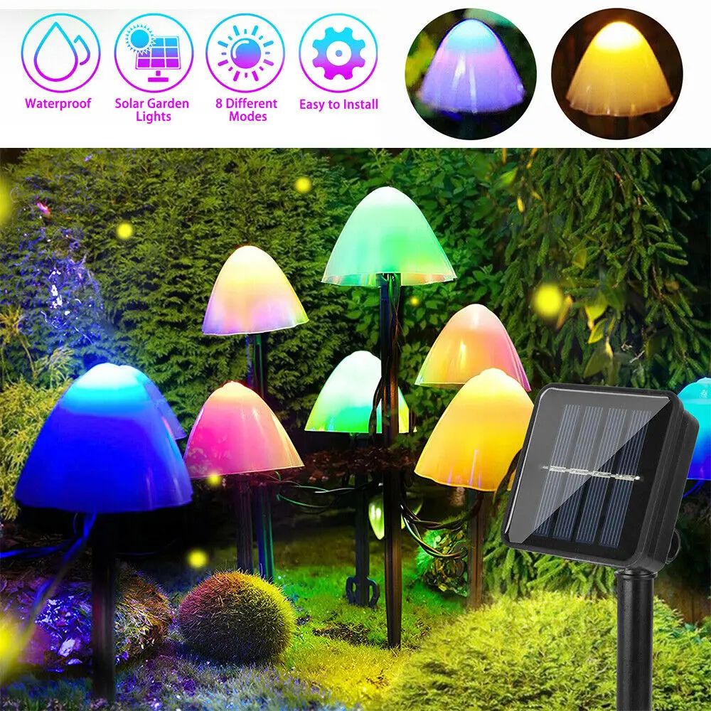 Solar Mushroom Garden Lights Outdoor Waterproof LED Pathway Decor