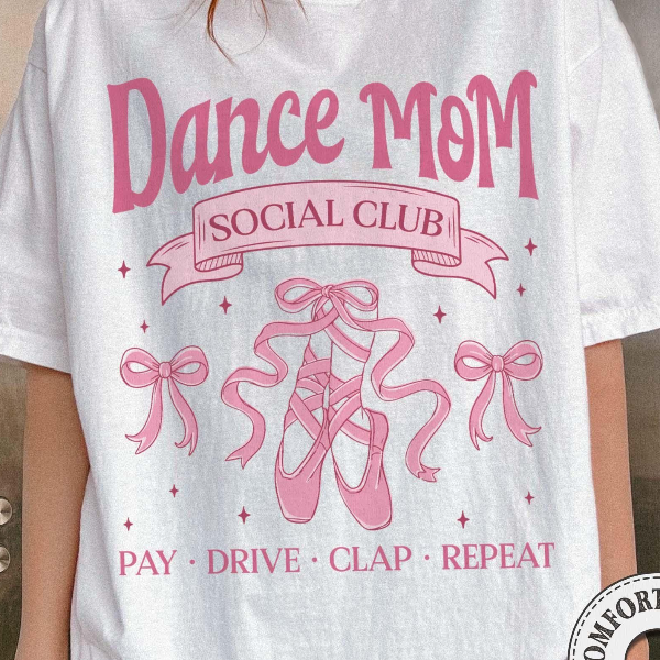 Dance Mom Social Club Shirt, Ballet Shoes, Coquette Bow Tee, Garment-Dyed