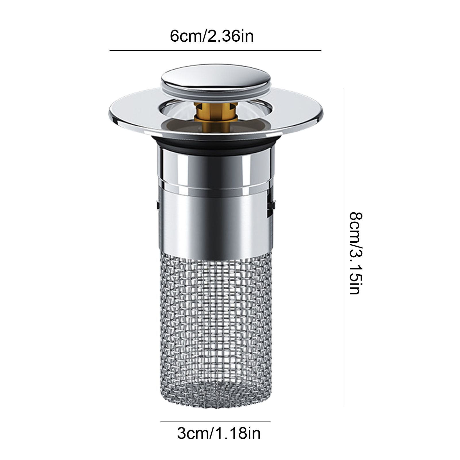 Pop-Up Bathroom Sink Drain Strainer with Removable Stainless Steel Hair Catcher and Drain Stopper