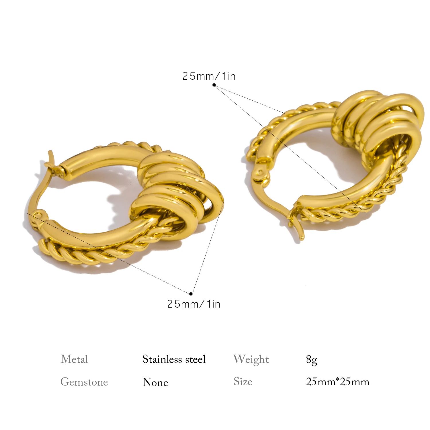 Gold Textured Multilayer Twisted Circle Statement Earrings