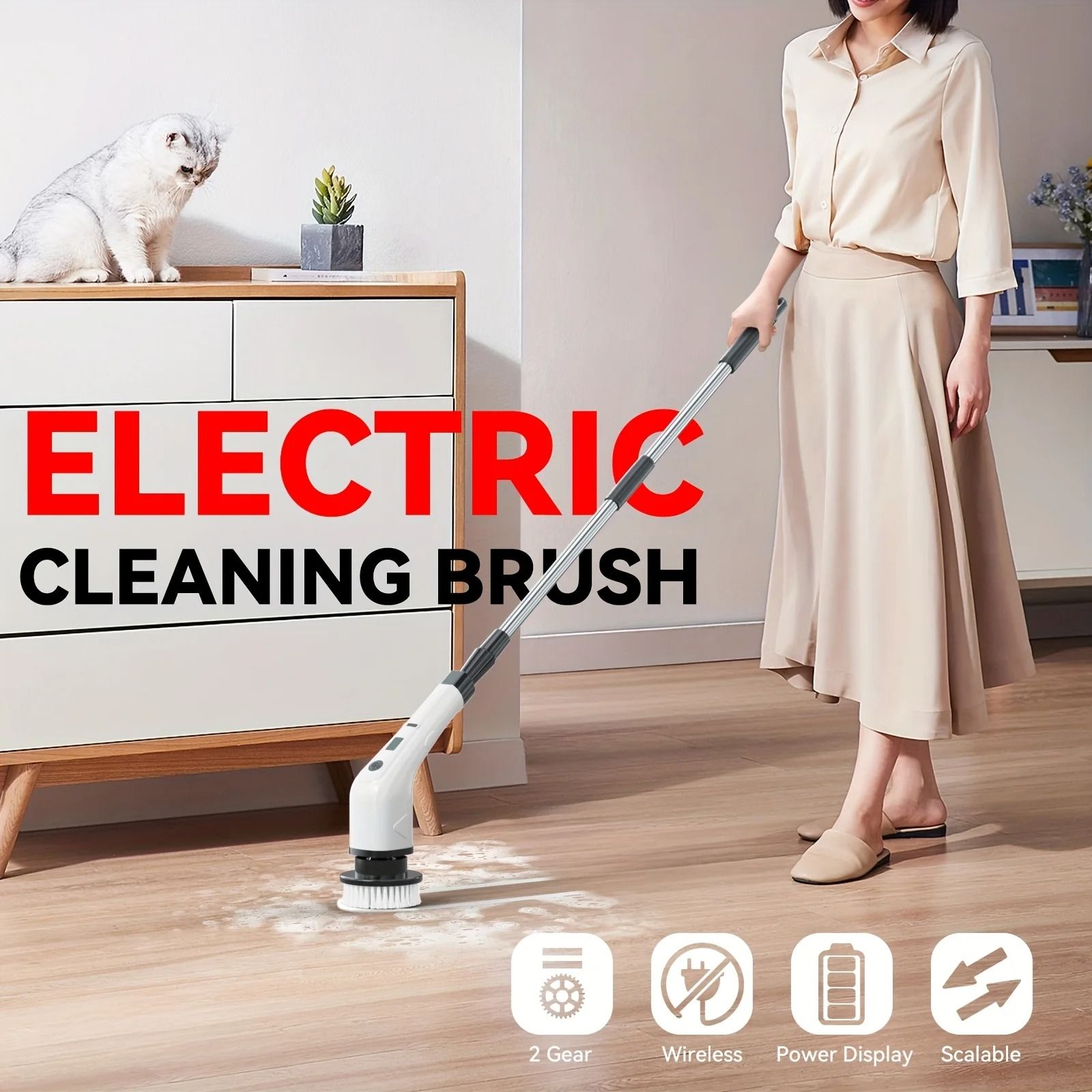 Multifunctional Electric Cleaning Brush with Long Handle