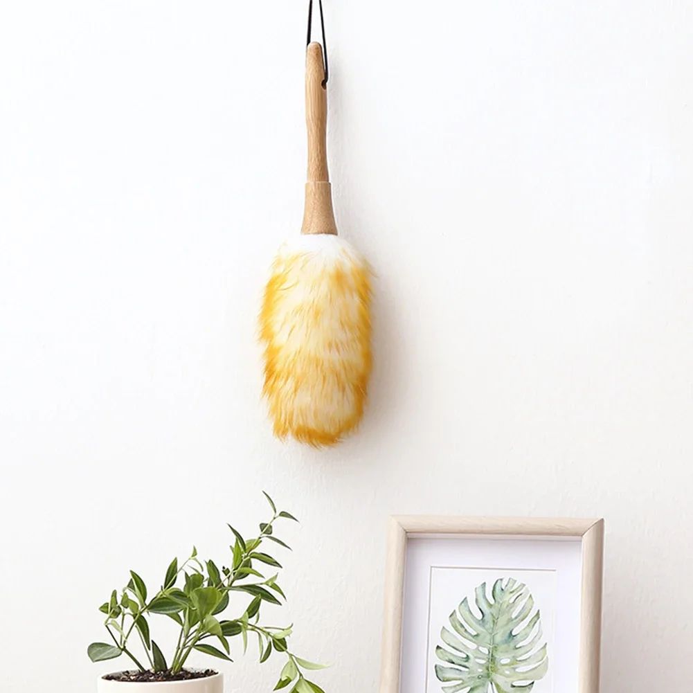 SoftSweep Lambswool Duster – Washable Wooden Handle Dust Brush for Home & Car Cleaning