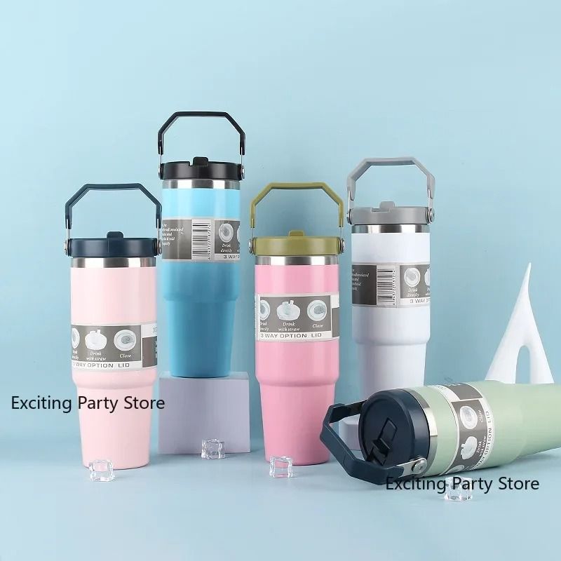 20oz/30oz Thermal Water Bottle With Straw Stainless Steel Car Coffee Mug Vacuum Flask Tumbler