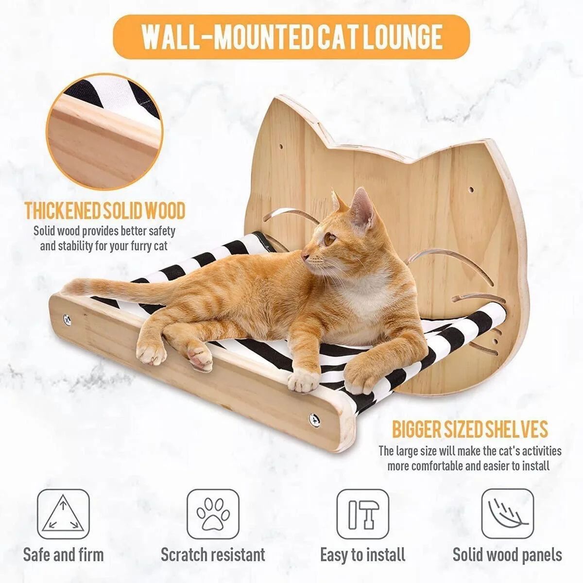 Wall Mounted Wooden Cat Climbing Hammock Set