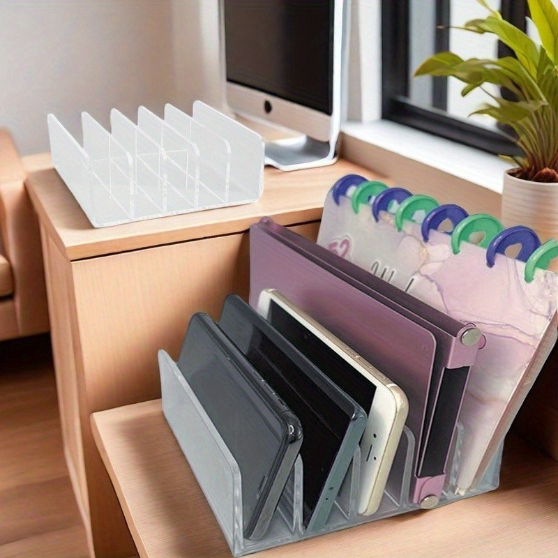 Acrylic Desktop Organizer Vertical File Holder Laptop Stand for Multi Device Storage