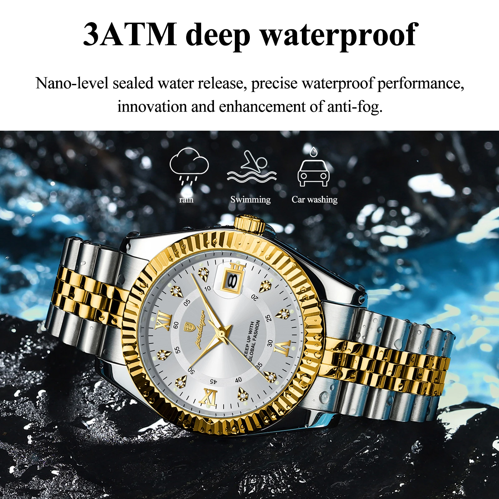 Waterproof Luxury Men's Quartz Watch, Military Date Wristwatch, Stainless Steel Fashion Watch