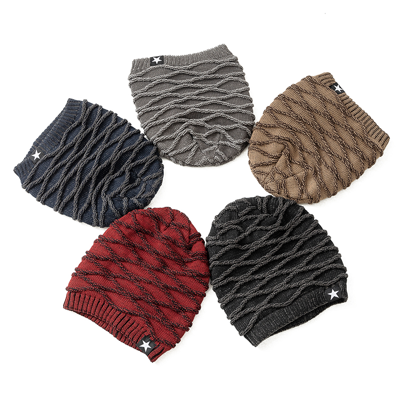 Slouchy Unisex Winter Hat with Fur Lining, Five-pointed Star Decor, Warm Beanie Cap for Men and Women, Cozy Knit