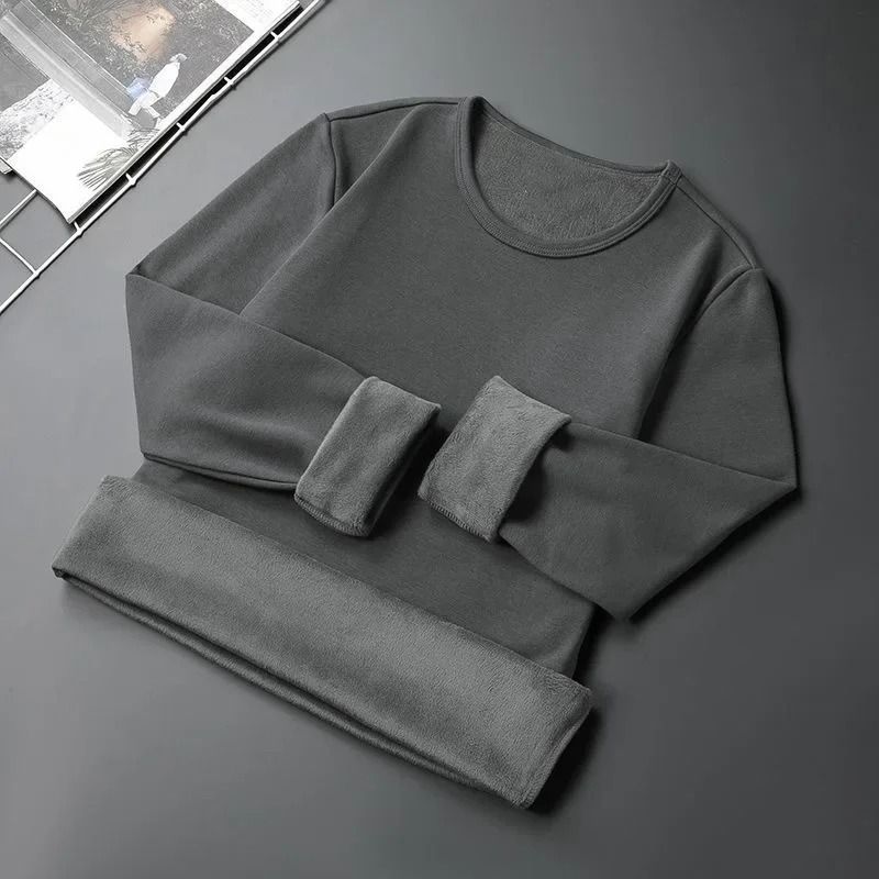 Mens Fleece Lined Long Sleeve Crew Neck Base Shirt – Thickened Casual Long Sleeve Top
