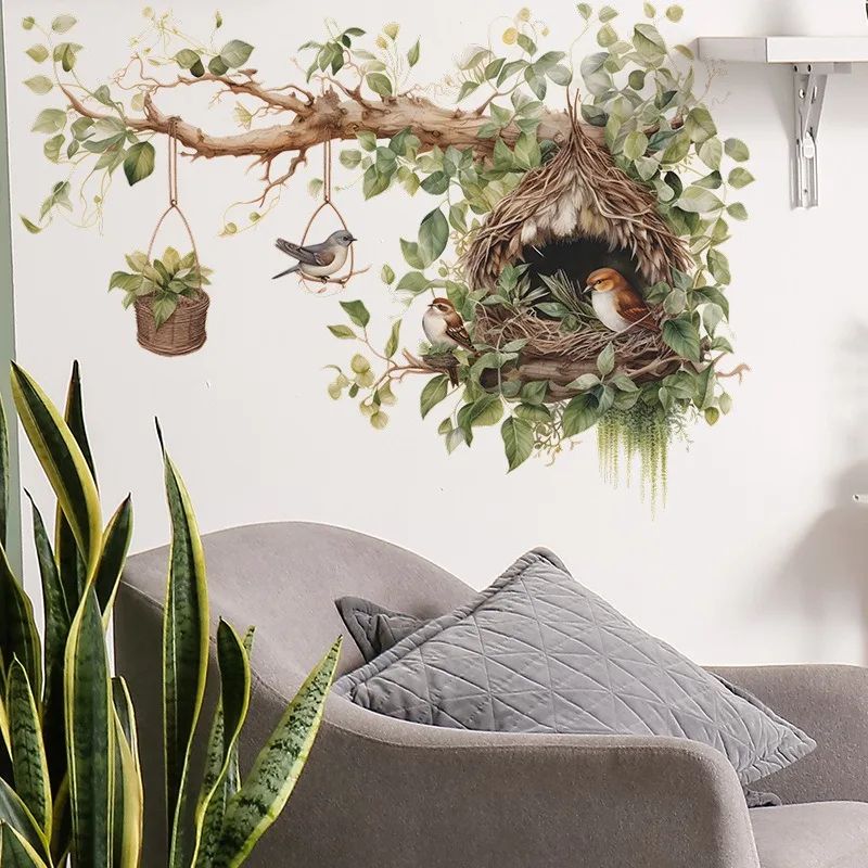 Nature-Inspired Bird Wall Decals – Elegant Branch & Nest Self-Adhesive Vinyl Wall Decor for Living Room & Bedroom