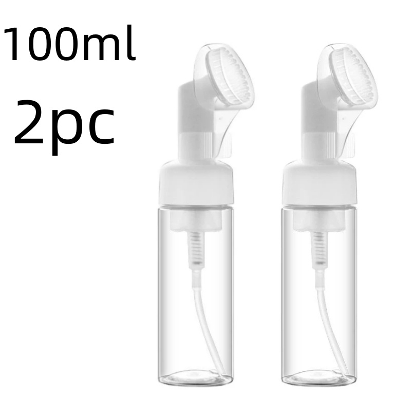 Facial Cleanser Soap Foaming Bottle, Plastic Mousse Pump Dispenser with Silicone Brush Head, Refillable Shampoo Bottle