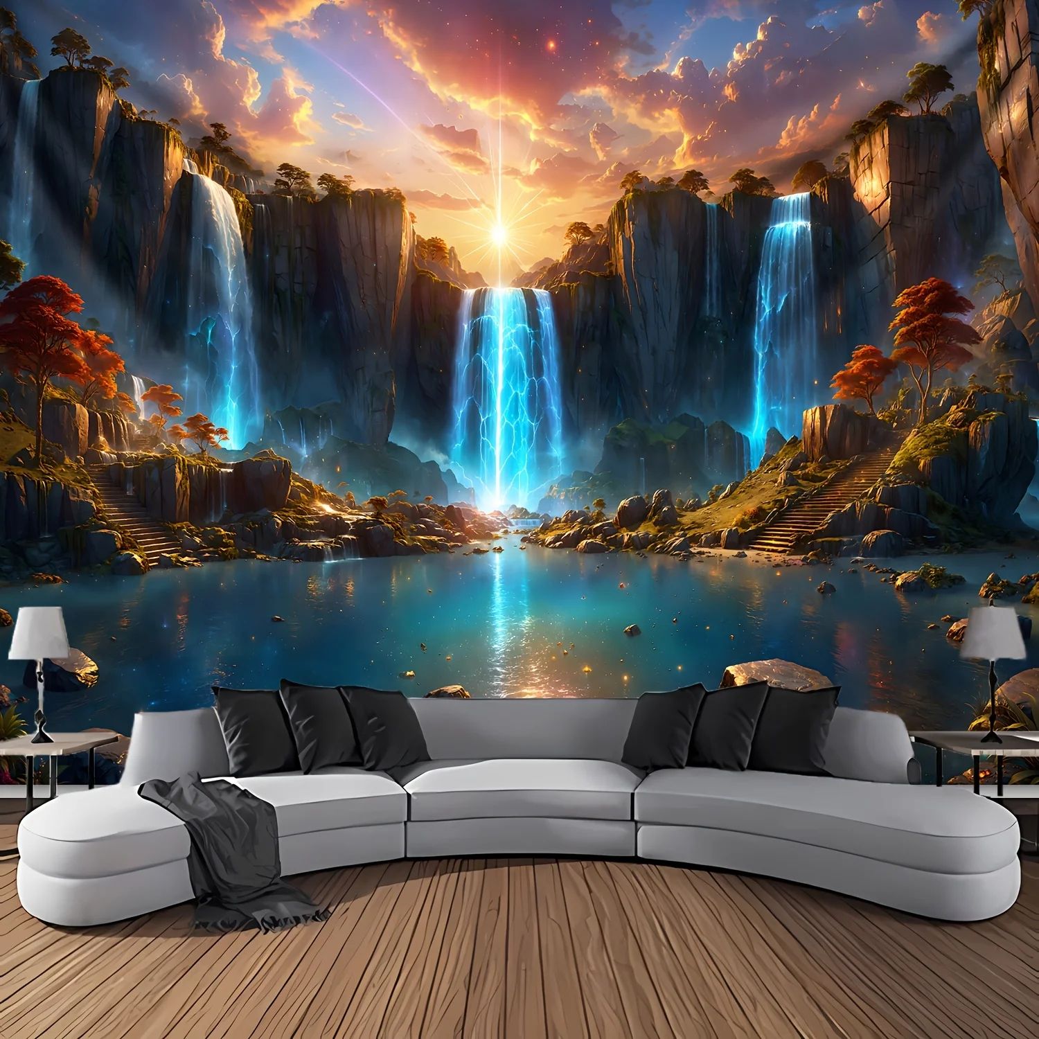 Waterfall Canyon Landscape Wall Tapestry Decor