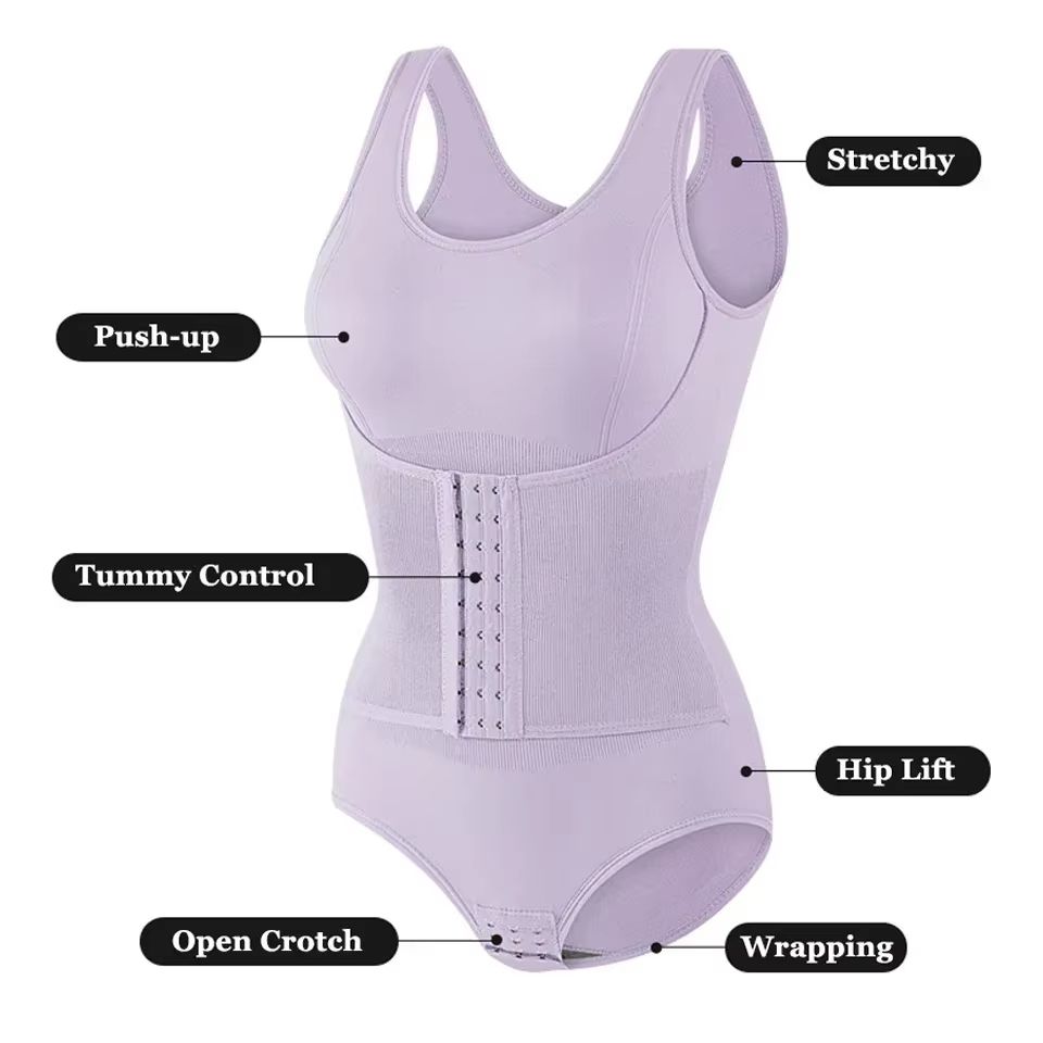 Women's Bodysuit Shapewear with Zipper and Belt – Tummy Control Slimming Waist Trainer Body Shaper