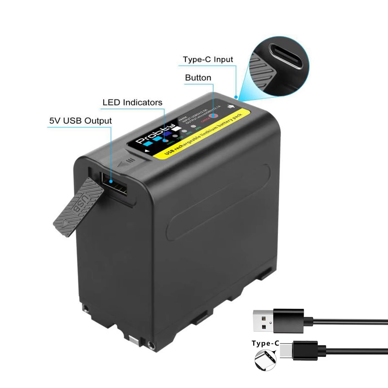 Probty 10800mAh NP-F970 Replacement Battery with USB Output for Sony Camcorders & Video Gear