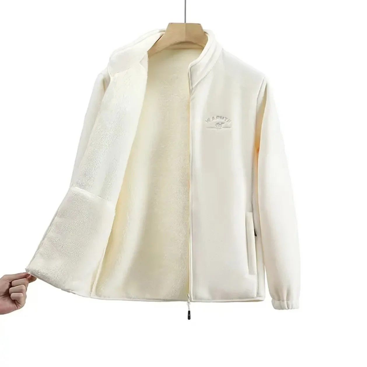 Winter Luxe Polar Fleece Letter Print Coat – Womens Loose Fit Wool-Liner Jacket